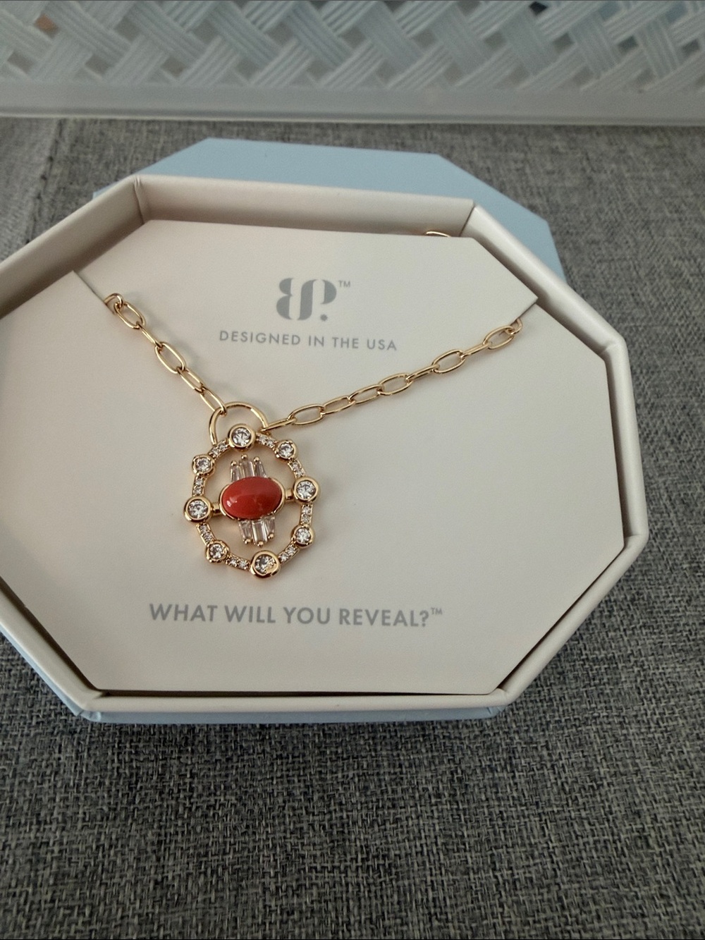 Unbranded Gold Chain Necklace with Coral Center Pendant